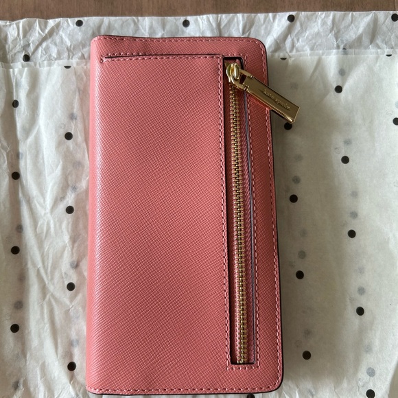 kate spade Pink Saffiano Zip Around Wallet with Gold Logo - Picture 2 of 5